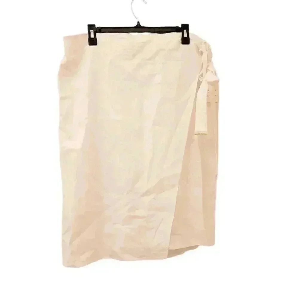 Anne Klein Women's White Linen/Viscose Faux Wrap Skirt w Elastic Waist NEW